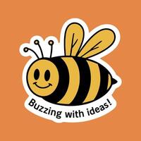 Smiling Bee with 'Buzzing with Ideas' Text on Orange Background vector
