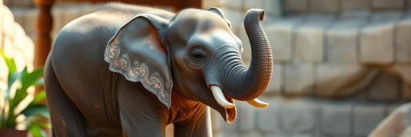 Curious elephant interacts with visitors at an outdoor wildlife exhibit during sunny afternoon in a family-friendly atmosphere photo