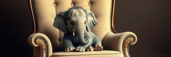 Baby elephant sitting comfortably on an elegant armchair in a cozy indoor setting photo