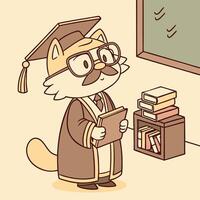 Smart cat professor character in academic attire for education themes vector