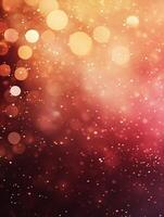 Golden and red festive christmas bokeh background with glittering particles photo