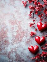 Valentine's day background with red, pink and white hearts forming a border on pink background photo