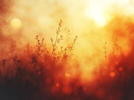 Wild grass swaying in golden sunset light, dreamy meadow landscape photo