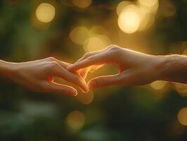Couple holding hands showing love and connection at sunset photo