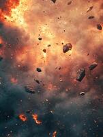 Burning fire blasting exploding rocks and smoke photo