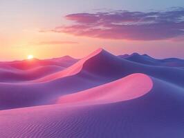 Sand dunes basking in the warm glow of a purple sunset photo