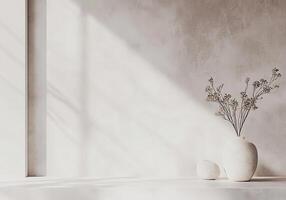 Sunlight illuminating minimalist interior with decorative vase photo