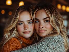 Mother and daughter embracing photo