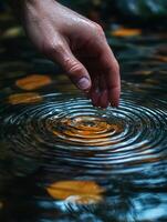 Hand touching water surface photo