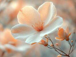Delicate white flower blooming in soft sunlight photo