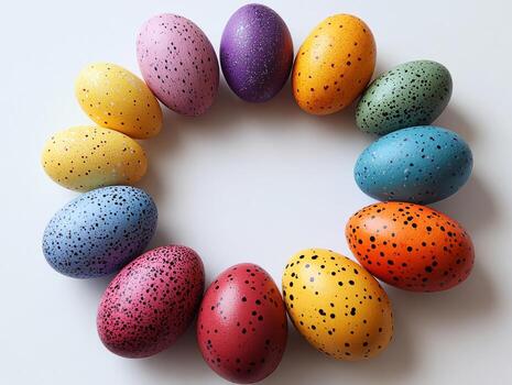 Easter eggs forming a frame on white background photo