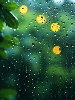 Rain drops flowing down window glass photo