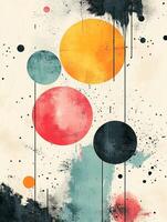 Colorful circles hanging in abstract space creating modern art photo