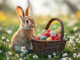 Cute easter bunny holding basket photo