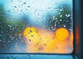 Rain drops flowing window photo