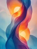 Colorful abstract background with flowing fabric and glowing lights photo