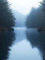 Fog covering forest in autumn photo