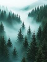 Misty forest landscape with fog photo