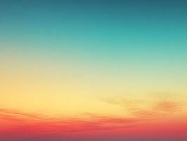 Pink clouds on turquoise sky at sunset over calm ocean photo