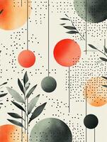 Abstract background with hanging circles and leaves creating a modern and stylish design photo