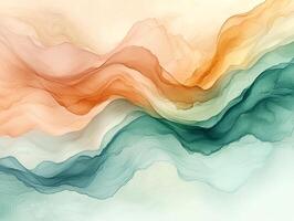 Golden light touching misty blue mountain peaks, abstract landscape painting photo