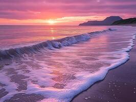 Waves on the shore during a sunset photo