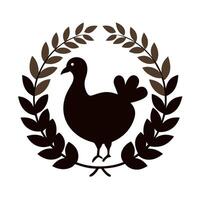 Unique turkey logo with wreath art for creative festive branding. vector