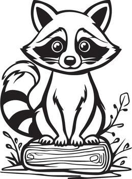 Curious Raccoon Sitting On Log In Forest Setting vector