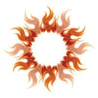 A round frame with the bright fiery sun. vector