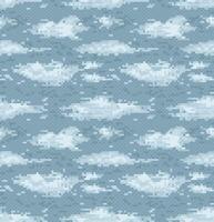 The seamless blue pixel background with clouds. vector