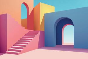 Colorful Geometric Architecture with Stairs and Arches vector