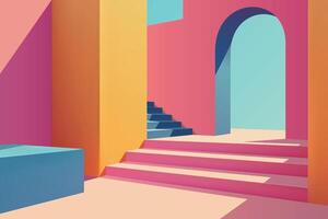 Colorful Geometric Architecture with Stairs vector