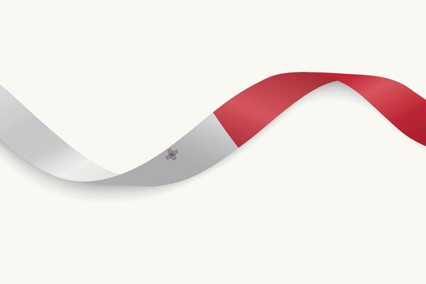 Malta flag on Waving ribbon, white background