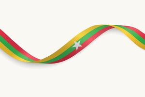Myanmar flag on Waving ribbon, white background vector