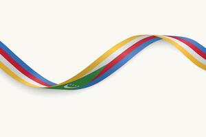 Comoros flag on Waving ribbon, white background vector