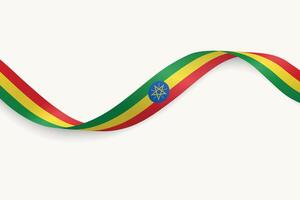 Ethiopia flag on Waving ribbon, white background vector