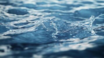 Close-Up of Clear Water Droplets and Gentle Ripples in Blue Tones photo
