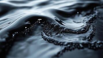Abstract Close-Up of Dark Liquid with Smooth Waves and Air Bubbles photo
