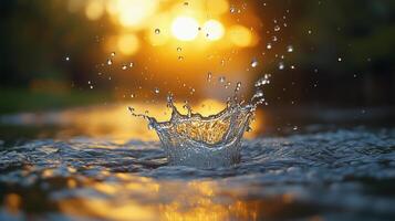 Golden Hour Water Splash with Stunning Droplets photo