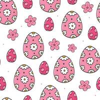 Easter pink eggs and flowers seamless pattern for nursery textile prints, baby prints, wallpaper, wrapping paper, scrapbooking, packaging, digital paper, backgrounds, etc. EPS 10 vector