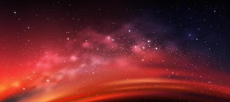 Space Sky Night Background,Starry Night Galaxy with Cloudy and Nebula Sparkle in Purple,Red,Pink color, Beautiful fantasy Universe light of star field and milky way and colourful cosmos stardust vector