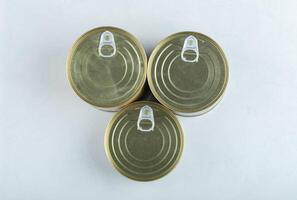 Three can on white background. top view photo