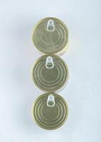 Top view of closed tin can on white background photo