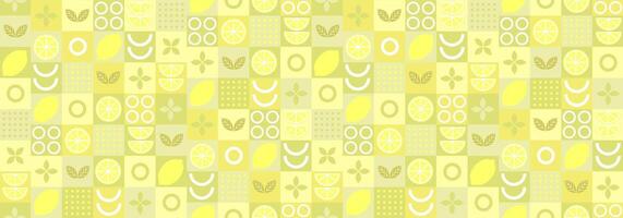 Lemon abstract geometric pattern in bauhaus and minimalism style. Natural organic shapes of plants and berries, eco farming. Designer fabric, card, wrapping paper, cover. vector