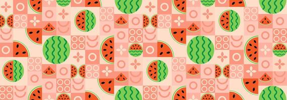 Watermelon abstract geometric pattern in bauhaus and minimalism style. Natural organic shapes of plants and berries, eco-farming. Designer fabric, card, wrapping paper, cover. vector