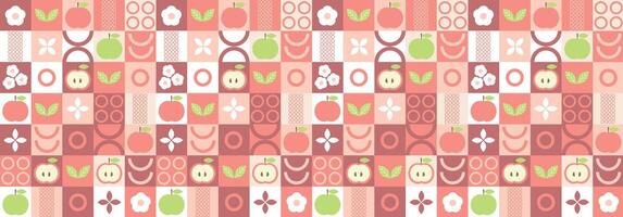 Apple abstract geometric pattern in bauhaus and minimalism style. Natural organic shapes of plants and berries, eco farming. Designer fabric, card, wrapping paper, cover. vector