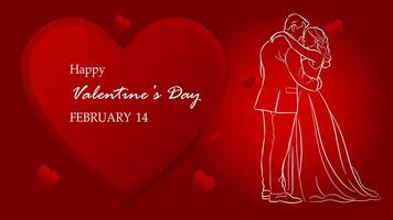 A romantic Valentine Day greeting card featuring a minimalist line art of a couple embracing with text Happy Valentine Day vector