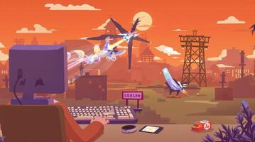 Engaging with a Digital Operator within an Exciting Futuristic Landscape of Technology and Adventure photo