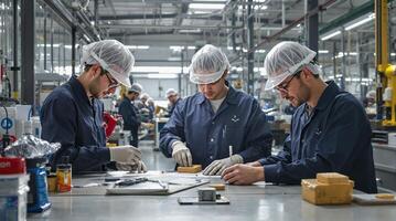 Workers are Collaborating Effectively in a Modern Manufacturing Facility and Industry photo