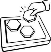 Puzzle board game with hexagon pieces, doodle icon vector